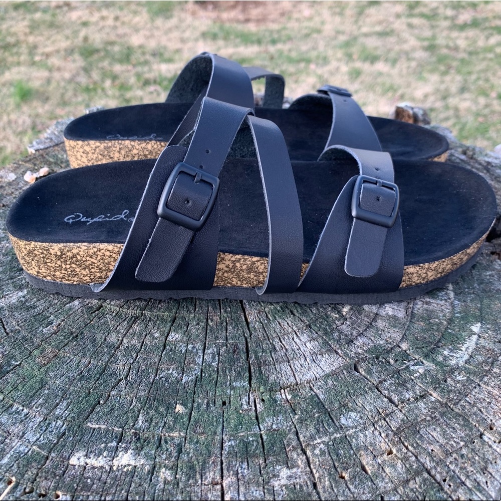 Qupid Luka Sandal | Black Cork with Buckles - Picture 2 of 6